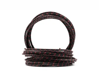 Vintage Cloth Covered 16g Electrical Wire - Black W/ Red Tracer Snabb frakt